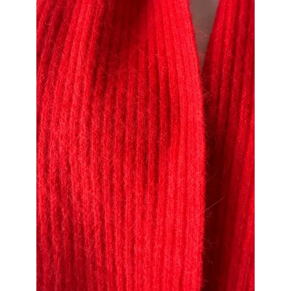 Vintage 80s Angora Lambswool Knit Scarf Red Cozy Soft Luxury